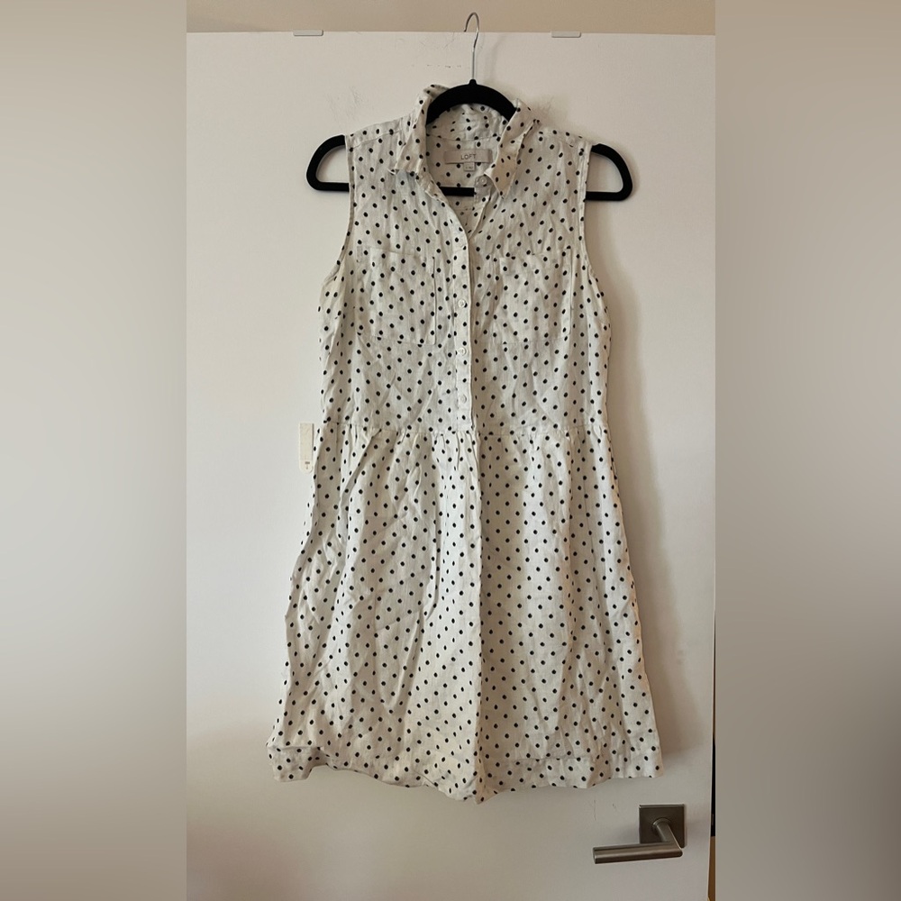 LOFT Linen Polka Dot Shirt Dress, Size 8